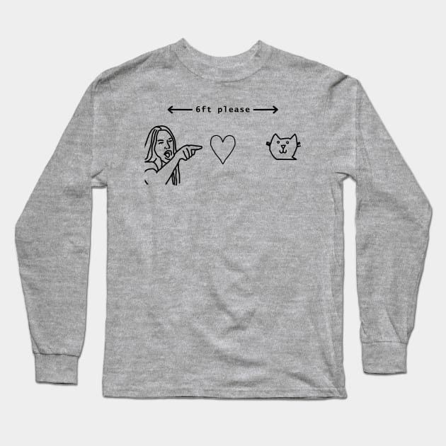 Woman Yelling at a Cat Social Distancing Memes Line Drawing Long Sleeve T-Shirt by ellenhenryart